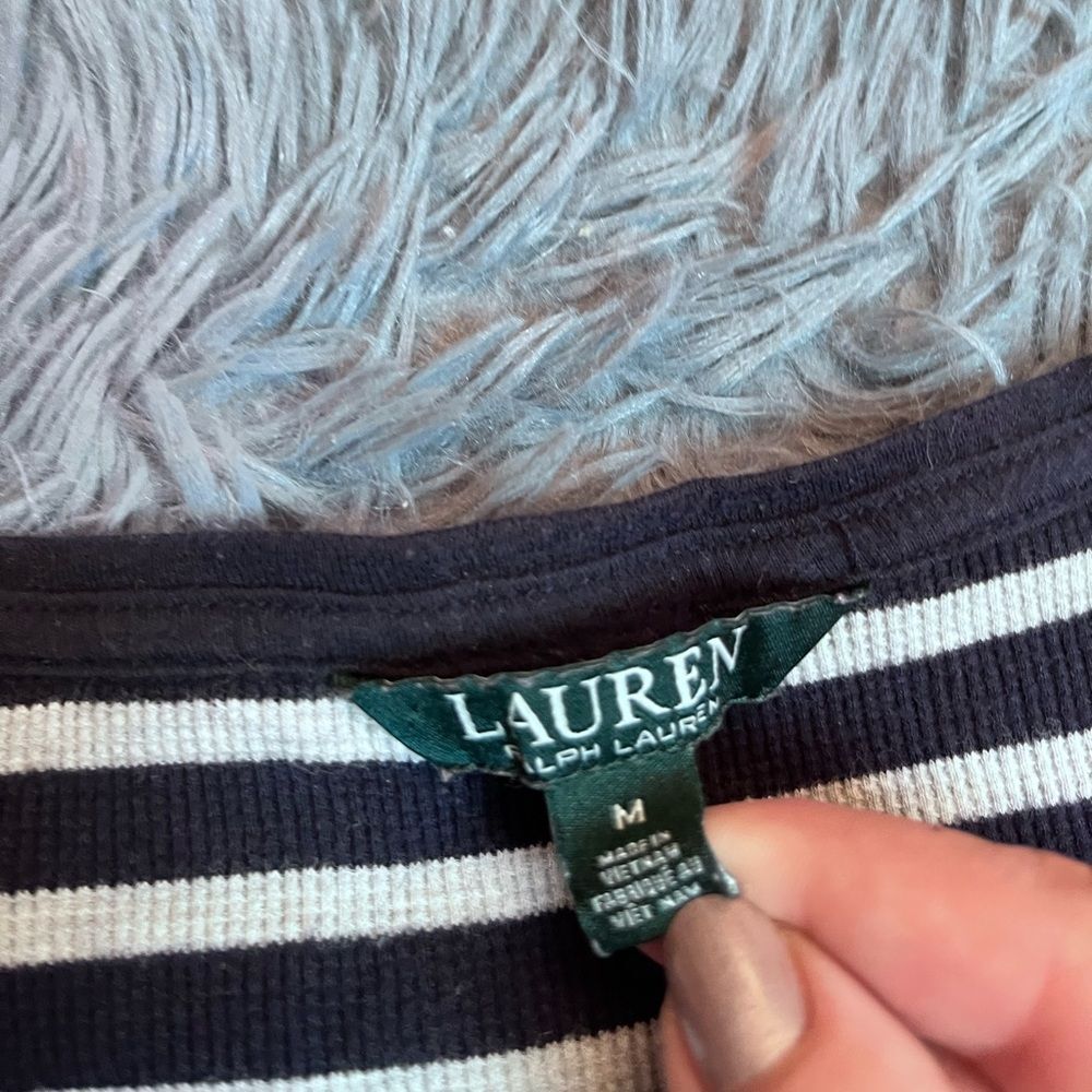 Lauren Ralph Lauren Waffle Knit Cotton Striped Midi Dress Size M - Picture 3 of 6